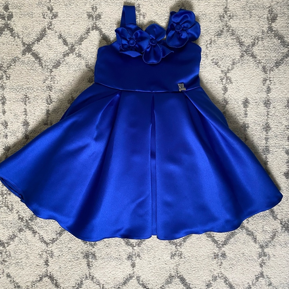 Made in Italy Royal Blue Kids Dress with Floral Accents